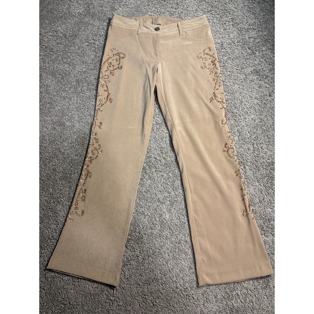 Vintage XOXO Tan Sequin Beaded Flare Pants Y2K Made in USA 8440-SU05 Tan 3/4
